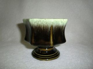 Vintage Hull Usa Pottery F3 Green Drip Glaze Pedestal Bowl Dish Planter Ec