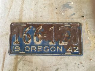 Vintage License Plate Oregon 1942