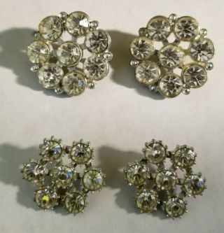2 Pairs Of Vintage Heavy Metal And Rhinestone Crystal Buttons