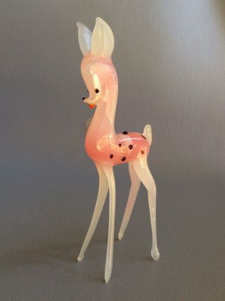Vintage 1960’s Pink Murano Art Glass Fawn Deer 4.  5” Tommasi Italy Label