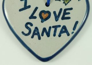 Vintage Blue I Love Santa Heart Stoneware Christmas Ornament Holiday Decoration 3