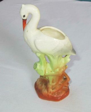 Vintage 6.  25 " Ceramic Stork Figurine With Planter Made In Czechoslovakia