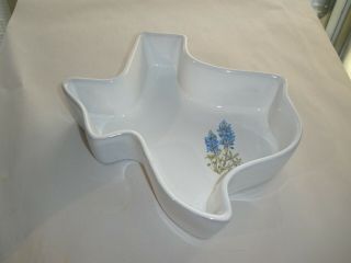 Vintage Frankoma Pottery Texas Shape Baking Dish/bowl White Blue Bonnets Flowers