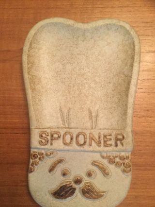 Vintage Pottery Craft Usa Spooner Chef Hat Double Spoon Rest Mustache Italian