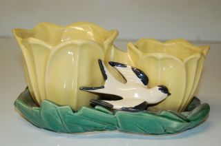 Vintage Mccoy Pottery Yellow Tulips & Swallow Bird Planter