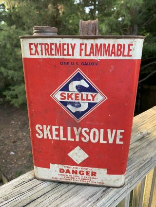 Vintage Skelly Skellysolve 1 Gallon Metal Oil Can Gas Station Sign