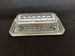 Vintage Clear Glass Wexford Pattern Lidded Butter Dish -