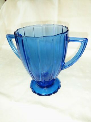 Vintage Cobal Blue Newport Hairpin Sugar Biwl Depression Glass Hazel Atlas 1930s
