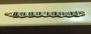 Vintage Sterling Silver 925 Black Onyx Cabochon Gold Tone Link Bracelet - 7.  25” 3