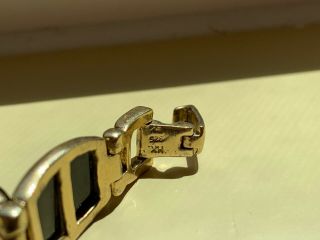 Vintage Sterling Silver 925 Black Onyx Cabochon Gold Tone Link Bracelet - 7.  25” 4