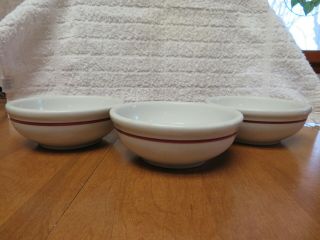 3 Vintage Shenango China Ice Cream Or Chili Bowls With Outer Red Stripe