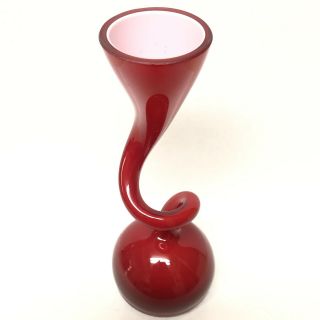 Vintage Mcm Mid Century Modern Scandinavian Hand Blown Red Cased Art Glass Vase