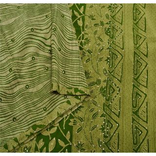 Sanskriti Vintage Saree Pure Silk Hand Embroidered Kantha Sari Craft Fabric
