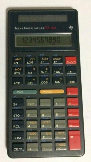 Vintage Texas Instruments Ti - 34 Scientific Calculator With Case,  Insert