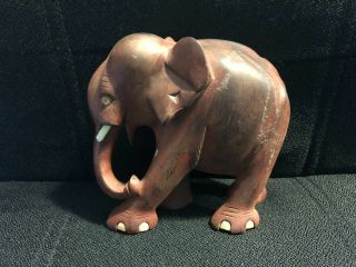 Vtg Hand Carved Solid Hardwood Elephant Sculpture Figurine 5 " X5 "
