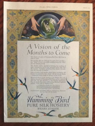 Hummingbird Lingerie Hosiery Ad 1925 Vintage Color 1920s Art Deco Print