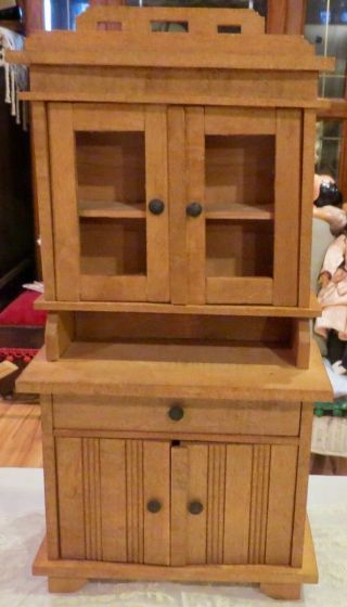 Antique 15 " Very Sweet German Room Box Or Doll House China Cupboard,  Solid Wood