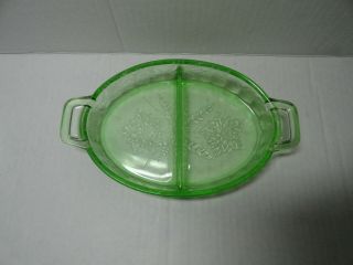 Depression Glass Relish Candy Dish Green Divided Poinsettia Flower 1935 Vintage