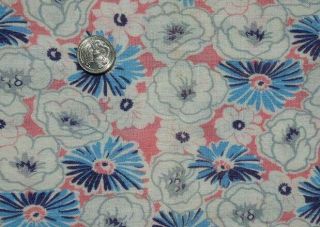 Vintage Cotton Feedsack Fabric Floral Pink Blue White Flowers 20 X 20