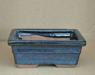 Vintage Speckled Dark Midnight Blue Glazed Pottery Bonsai Pot Succulent Pot