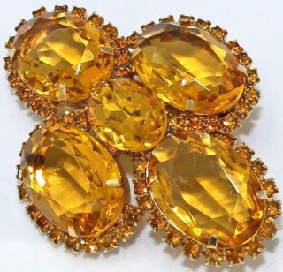 Stunning Heavy 3 " Vtg Juliana Amber Glass Rhinestone Brooch Pin An68