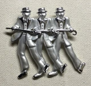 Vintage Costume Jewelry Silver Tone Pin Brooch - 3 Tap Dancers