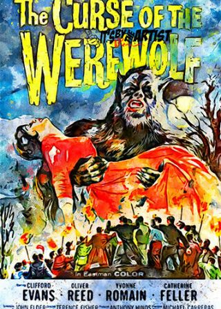 Aceo Atc Sketch Card - The Curse Of The Werewolf Vintage Movie Poster