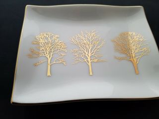 Vintage Ceramic Jewelry Tray / Catchall Dish - White W/ Gold Trees