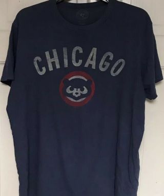 ‘47 Brand Chicago Cubs Mlb Distressed Vintage Logo T - Shirt,  Mens M,  Blue