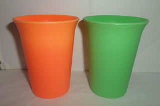 2 Vintage Tupperware Neon Bell Tumblers Sippy Cups Orange & Green