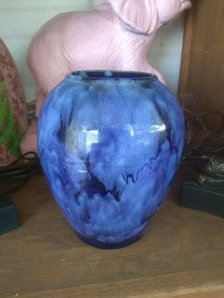 Vintage Brush Mccoy 6 " Blue Onyx Bulbous Vase 1930s