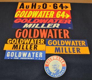 6 Vintage 1964 President Barry Goldwater Campaign Bumper Stickers - 2 Fliers