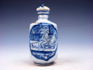 Vintage Blue&white Exotic Figurines Painted Porcelain Snuff Bottle 08281905