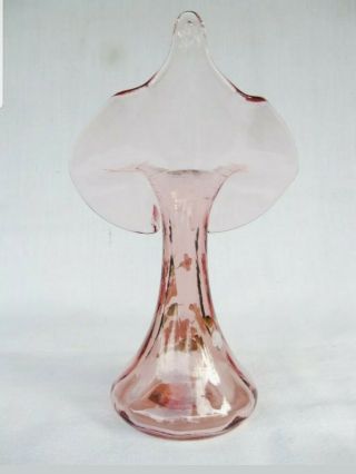 Fenton Glass Floral Jack In The Pulpit Vase Pink Artist Signed 11” Pink Vintage 4