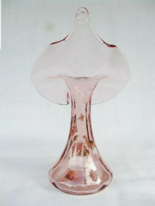 Fenton Glass Floral Jack In The Pulpit Vase Pink Artist Signed 11” Pink Vintage 5