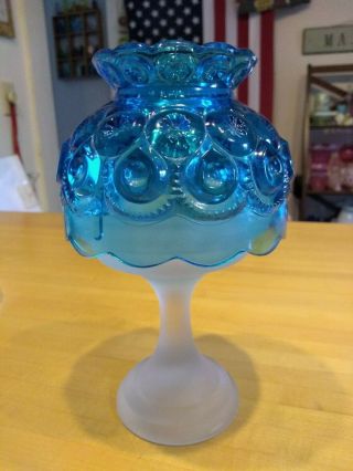 Vintage Le Smith Glass Blue Moon & Star Fairy Lamp Clear Frosted Base 7 3/4 "