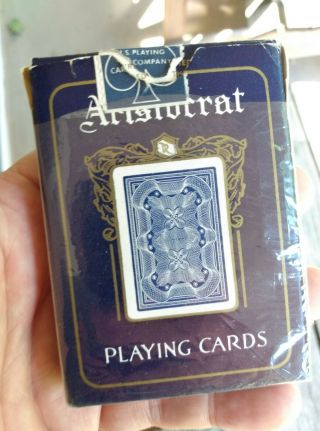 Vintage Pre - Owned Aristocrat Playing Cards Blue W/ Linen Finish • Complete Deck