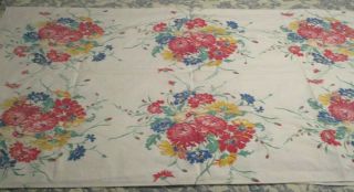 Vtg Linen Tablecloth Multi Color Floral Print 64 X 52 Stunning Colors