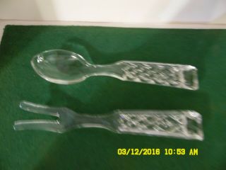 Vintage Glass Salad Serving Fork And Spoon,  Fostoria,  Wexford,  Anchor Hocking