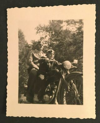 Cool Vintage B&w Photo Of Father & Son On Motorcycle Wearing Goggles 3988