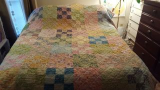Vintage 1940s - 1960s Machine And Hand Stitched Mulit Square Quilt Full Size