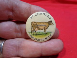 Vintage Dairy Cow Advertising Pinback Button.  St Charles Evaporated Milk