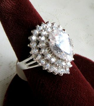 Linden Wold Vintage Layered Pear Cut Crystal Sterling Silver Cocktail Ring Sz 7