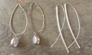 2 Pairs Vintage Sterling Silver Long Dangle Earrings