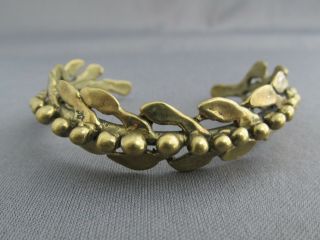 Vintage Solid Brass Signed Modernist Studded Backbone Cuff Bangle Bracelet
