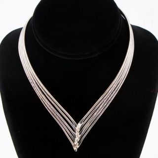 Vtg Silver Plated - V - Shaped Pointed Striped 13 " Collar Choker Necklace - 49g