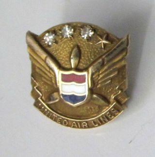 Vintage United Air Lines 10kt Gold 3 Diamond Service Pin