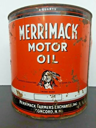 Vintage Merrimack 10 Quart Motor Oil Can Rare Indian Mobil Sinclair Cities