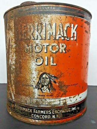 Vintage MERRIMACK 10 Quart Motor Oil can RARE Indian Mobil Sinclair Cities 3