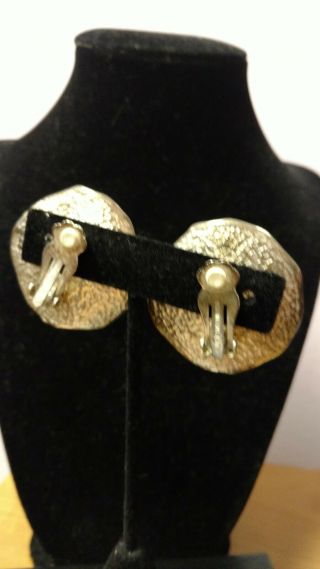 Vintage Signed NORMA JEAN Rivoli Silvertone Clip on Earrings 4